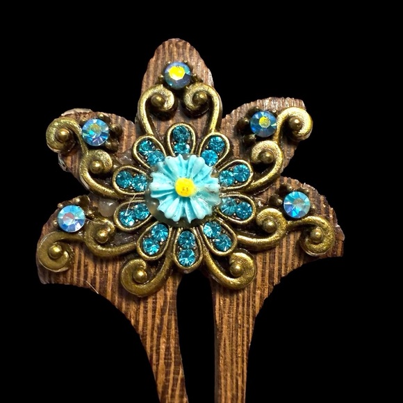 NWT Vintage Blue Ivy Mystical Bohemian Retro Style 6” Hair Pins - Picture 3 of 11